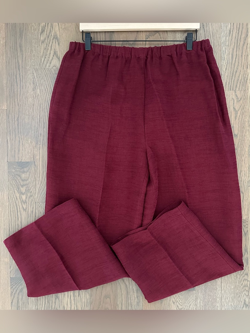 Eileen Fisher Linen Cotton Blend Elastic Waist Wide Leg Pants in Red Size Large